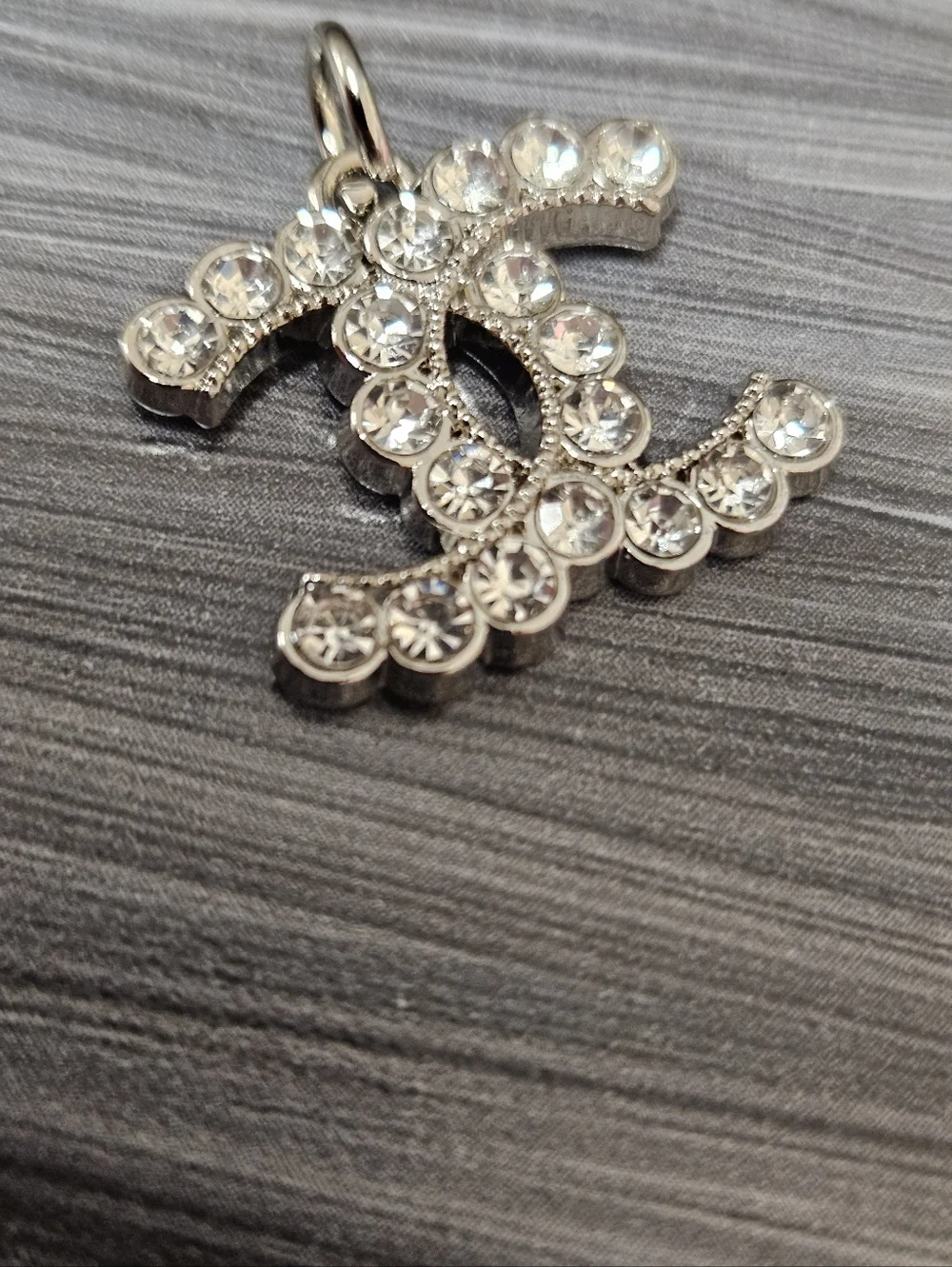 Chanel Stamped Replacement Pull Bezel Set Crystal Double-C Logo In Silver